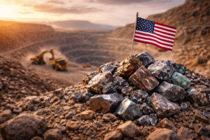 Rare earth minerals with American flag