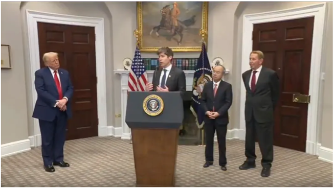 Sam Altman speaking at press event with Trump.
